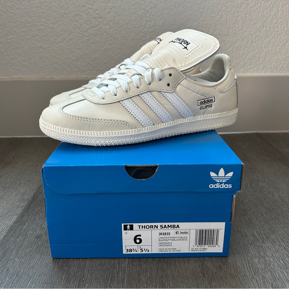 ADIDAS X CLIPSE •  THORN SAMBA LT • CREAM/WHITE • SIZE 6 • JR5835 - LIMITED